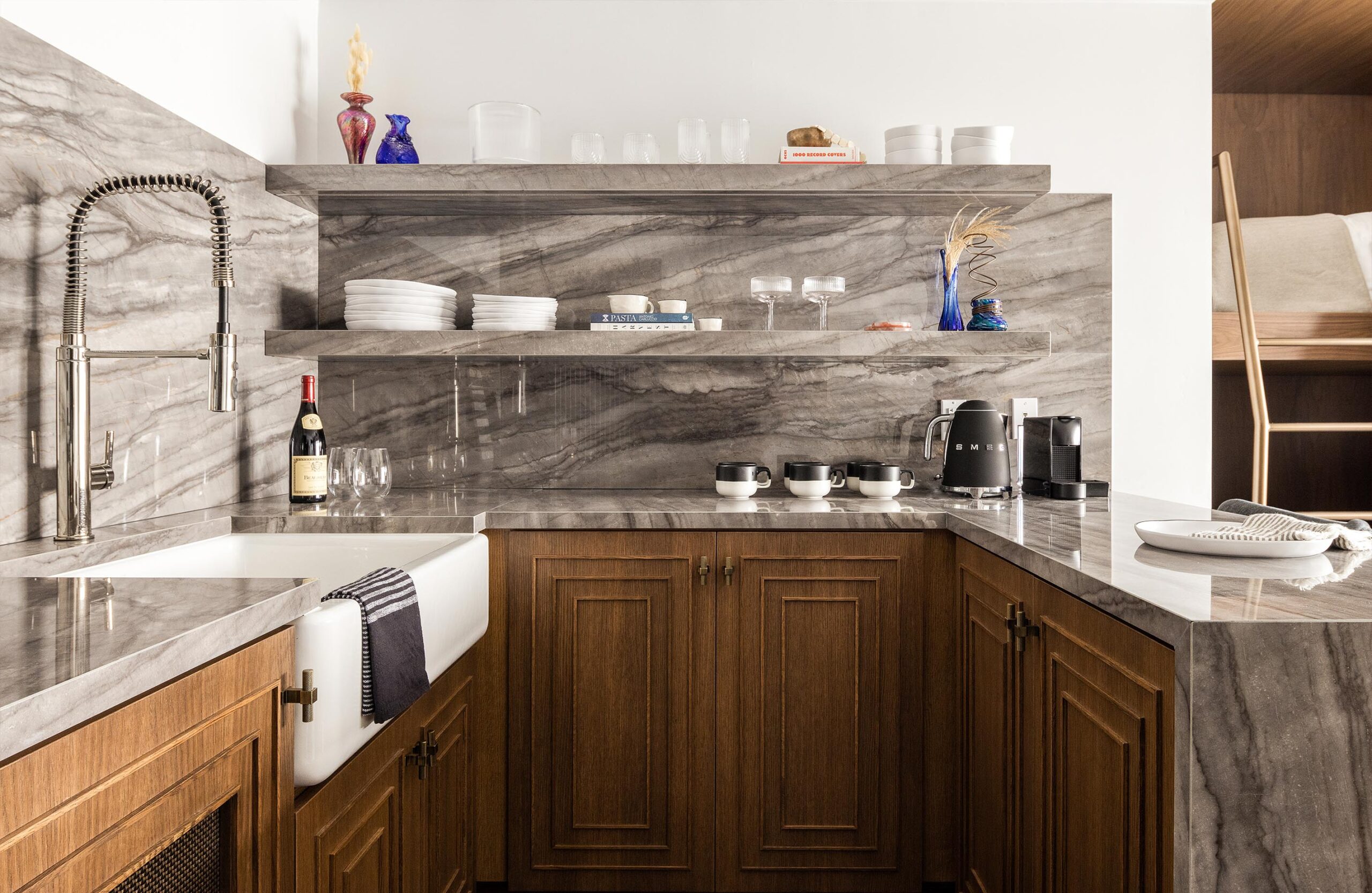 Kitchen inside of The Bunk Room at Orli La Jolla boutique hotel