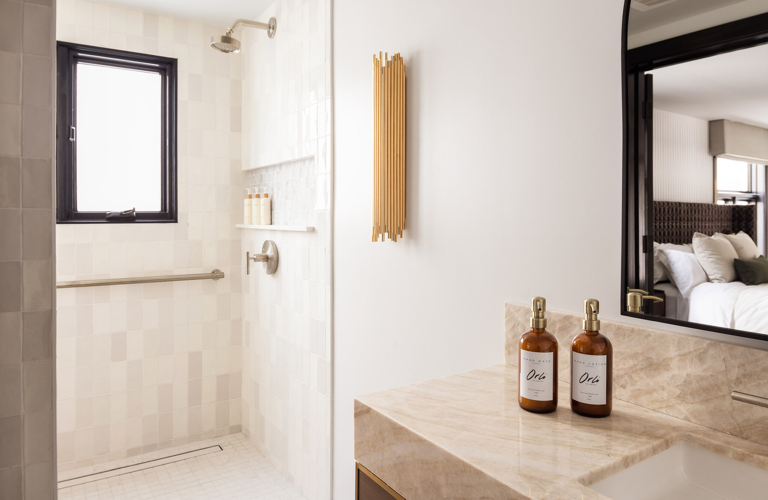 Bathroom in The Nook hotel room at Orli La Jolla boutique hotel