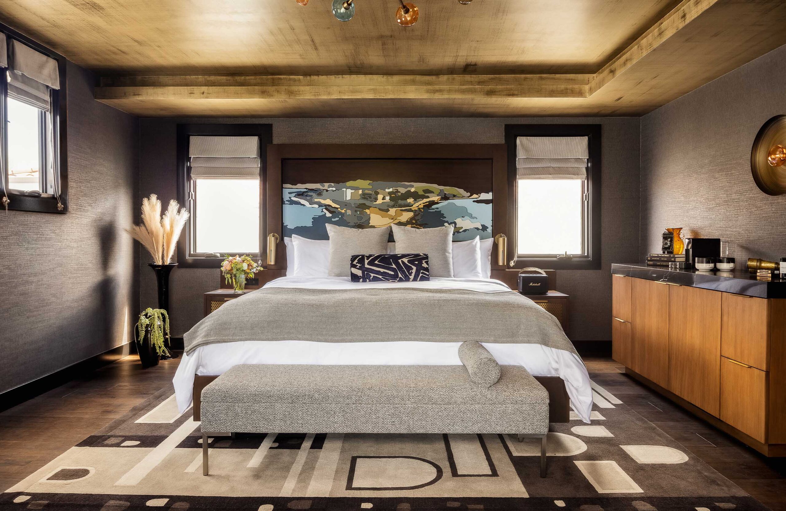 Bed inside of The Irving Gill Penthouse at Orli La Jolla boutique hotel