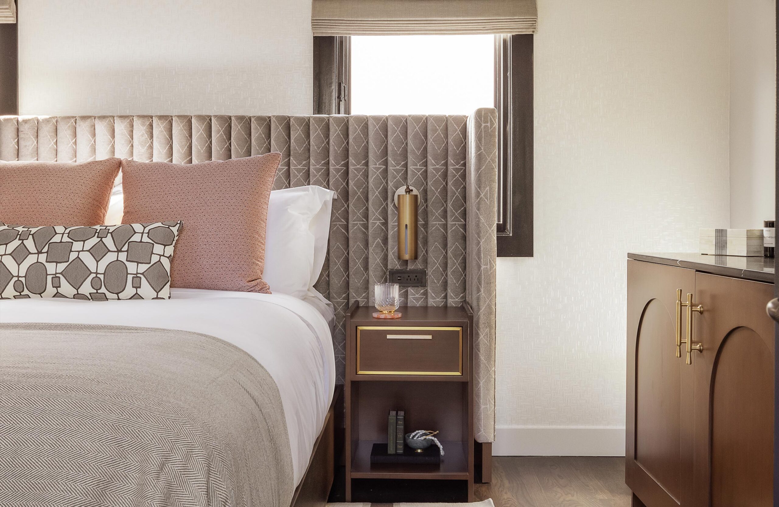 Bedside table in The Sunset Suite at Orli La Jolla boutique hotel