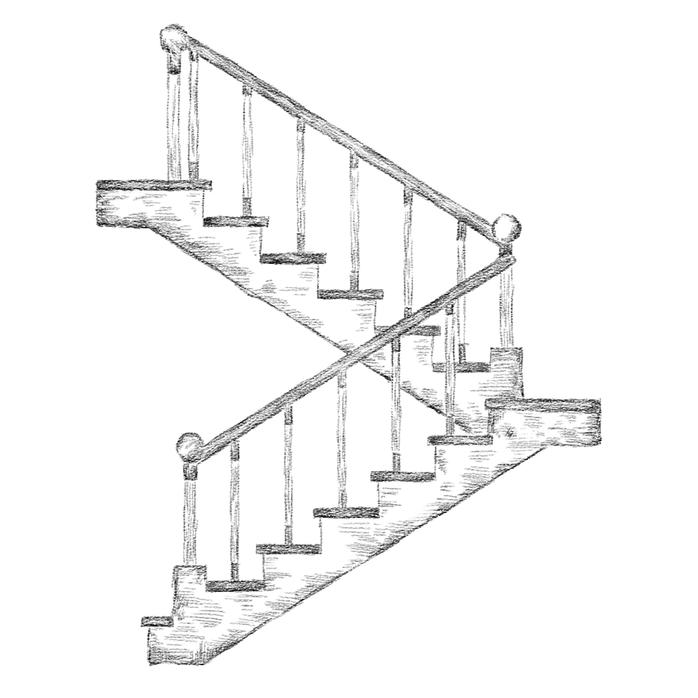 Black and white drawing of a staircase
