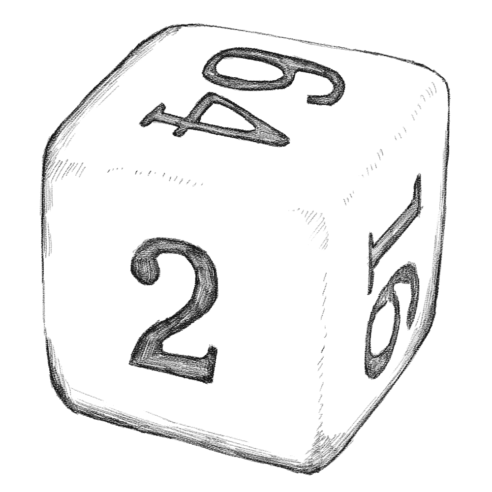 Black and white drawing of dice