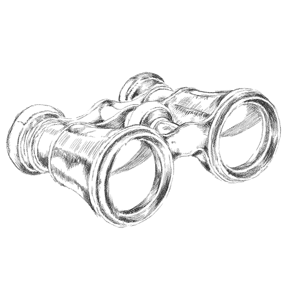 Black and white drawing of binoculars