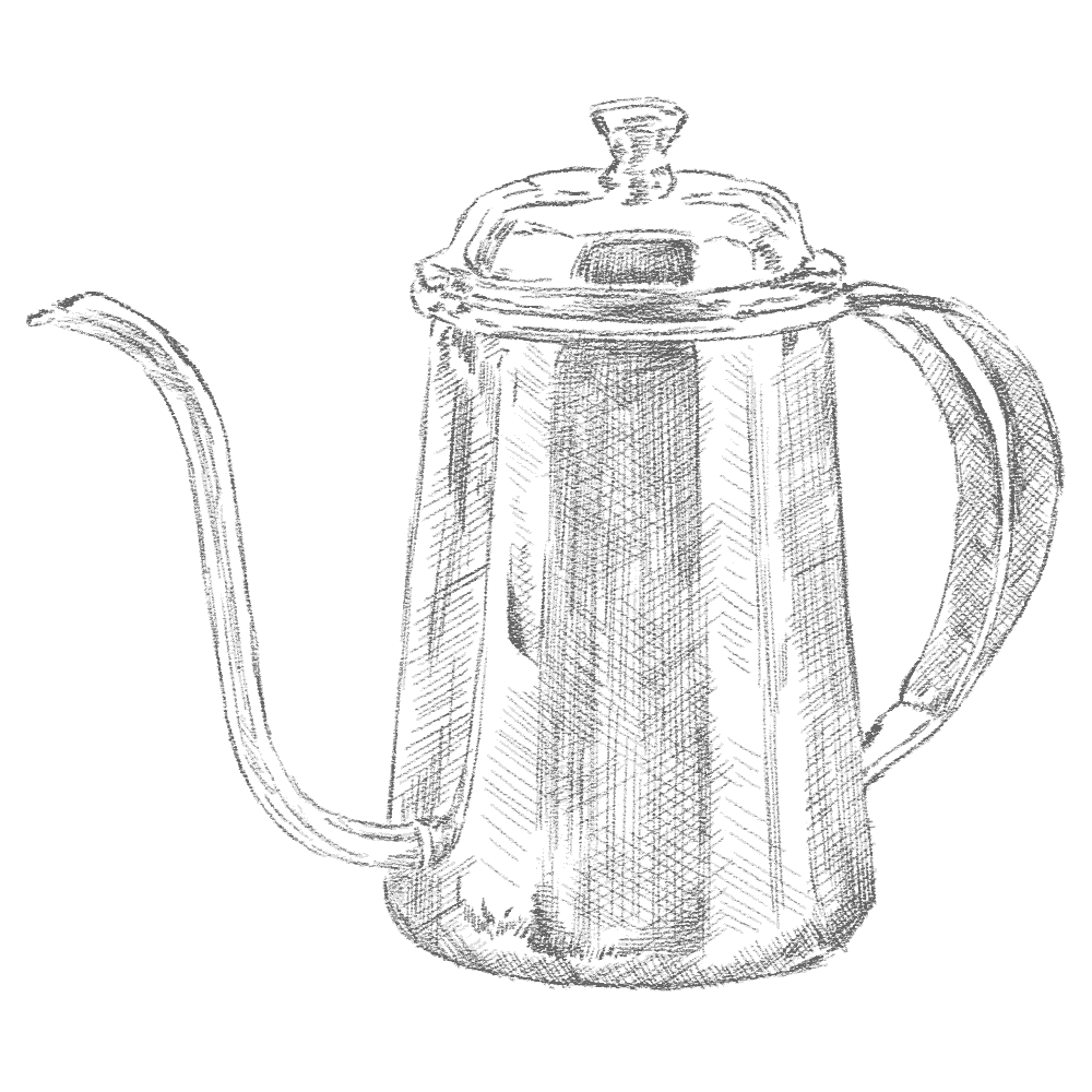 Black and white drawing of a kettle