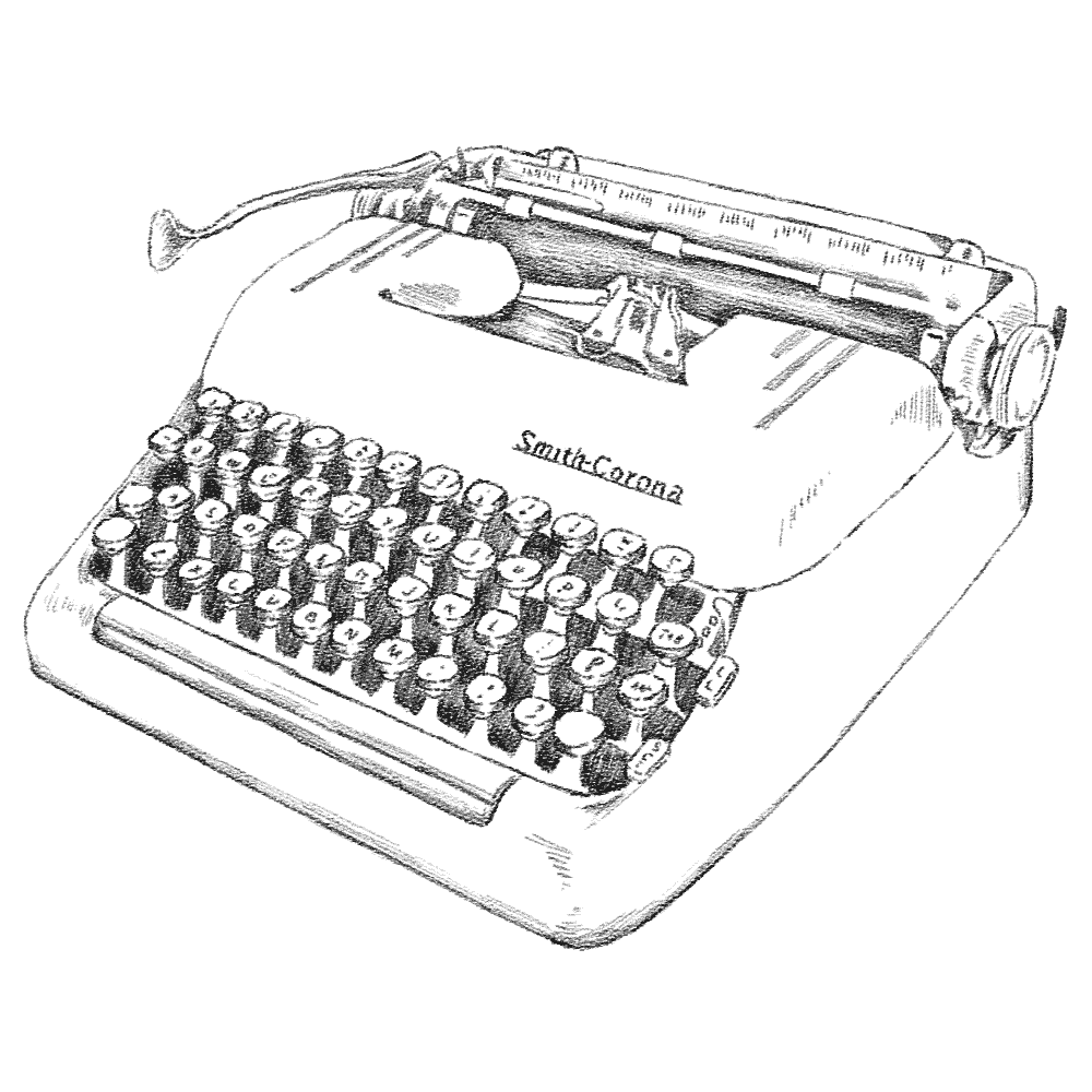 Black and white drawing of a typewriter
