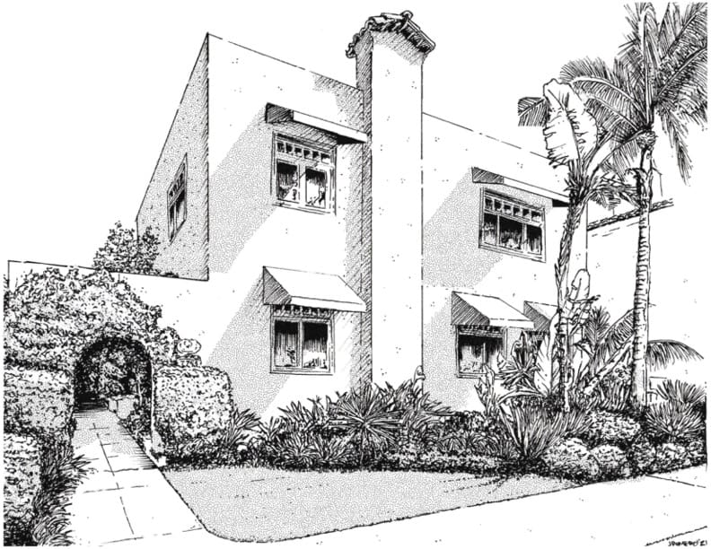Drawing of the Orli hotel exterior