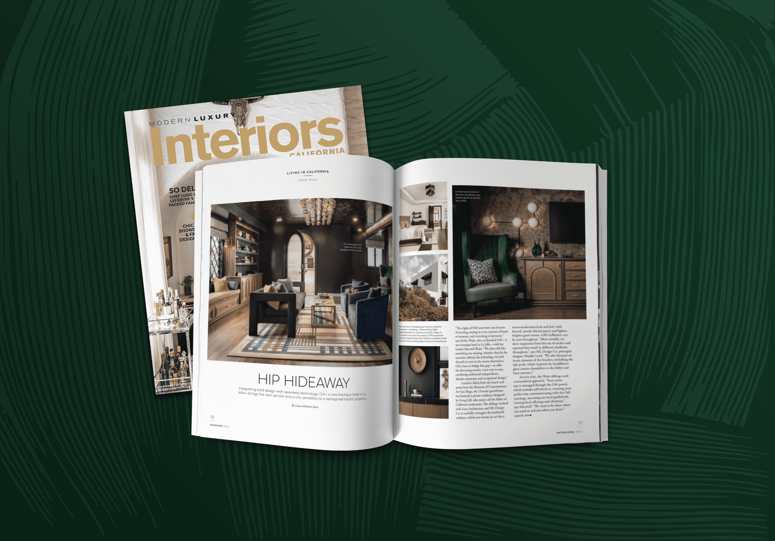 Open interior design magazine spread showcasing stylish home interiors, photography layouts, and editorial content.
